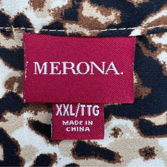 2x Merona Leopard Print Blouse Long Sleeve Button Down Front Plus - Picture 7 of 9